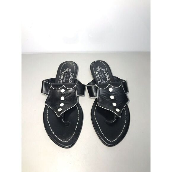 Lulu Guinness Black White Leather Tux Slides Sandals Women’s Sz 37.5M US/7M US - Picture 9 of 14